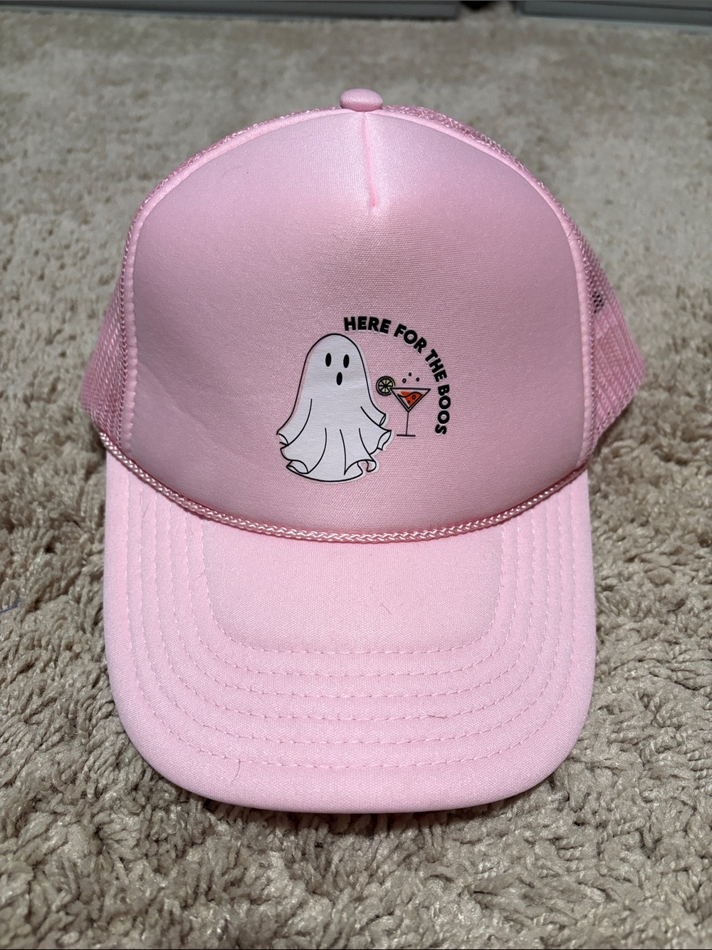 Pink Trucker Hat with Ghost Graphic - 'Here For The Boos'
